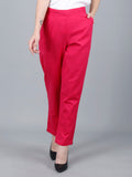 Jaipur Ethnic Women's Regular Fit Non Stretchable Cotton Linen Mid Rise Pleated Trouser Pants with Half-Elasticated Waistband and Both Side Deep Pockets with Adjustable Drawstring for Office School Formal Casual Daily Use Rani Pink