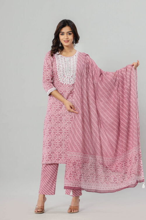 Jaipur Ethnic Beauty Onion Straight Kurta Pant Dupatta with Pocket